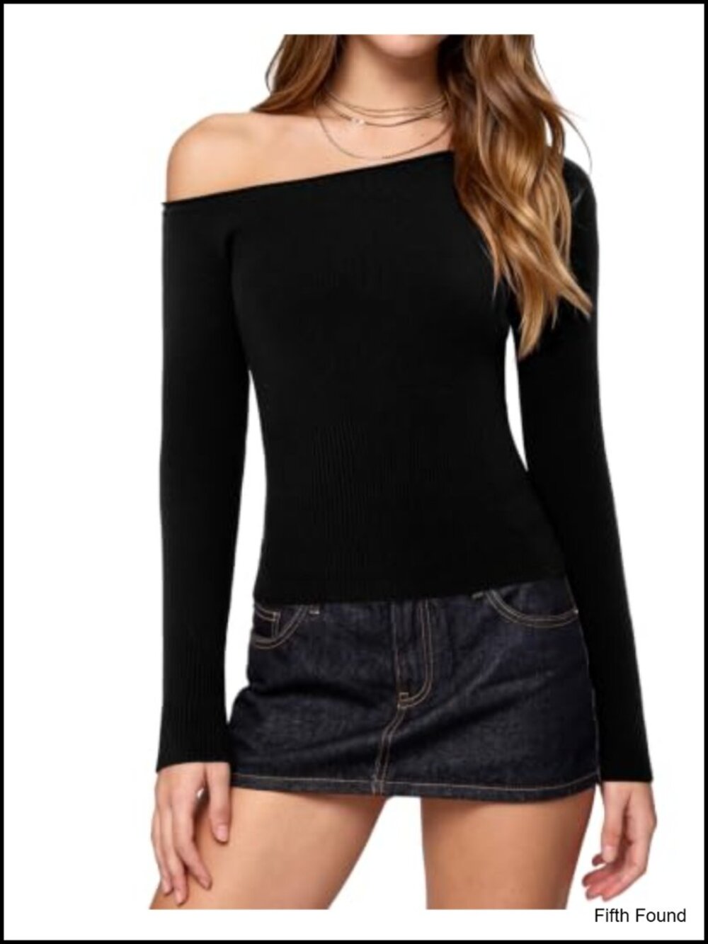 Cashmere Blend Off Shoulder Sweater Fitted Ribbed Waist Knit Pullover